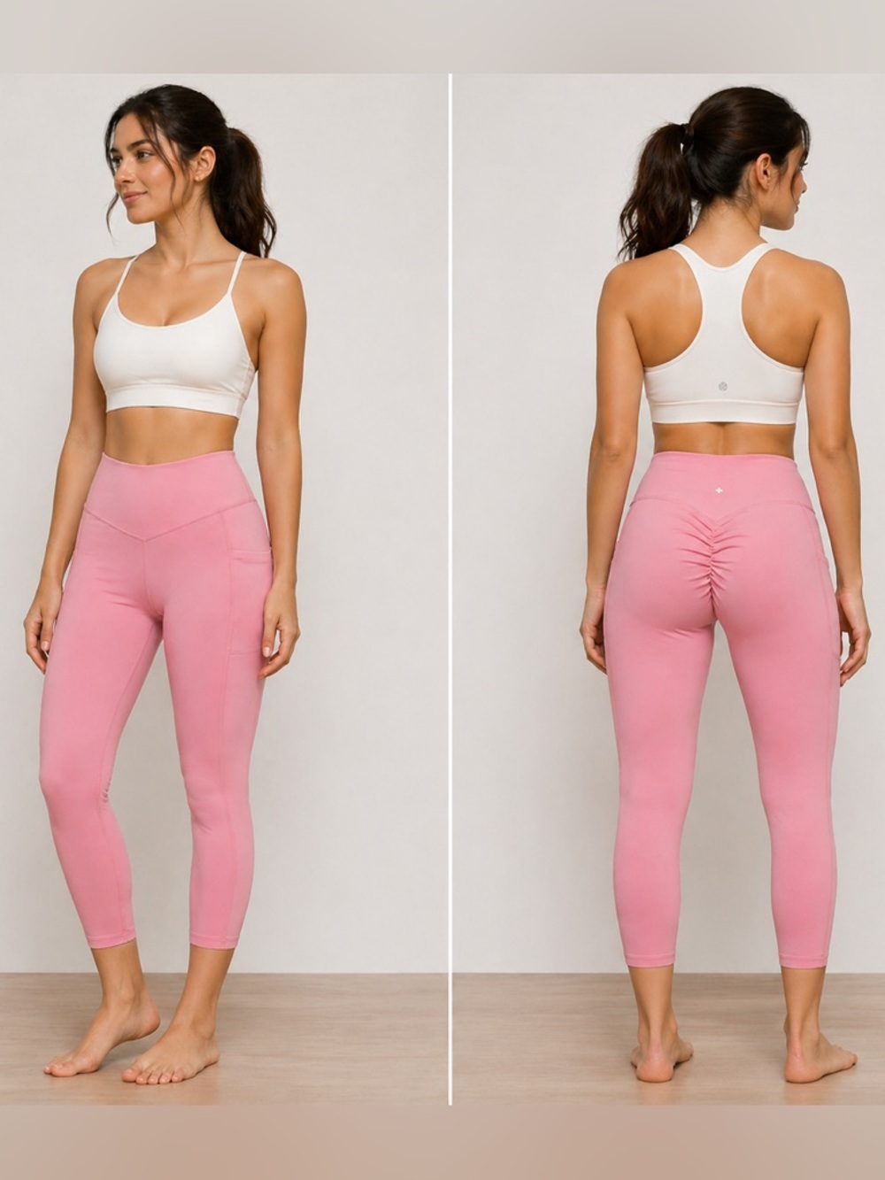 HALARA Pink High-Waist Leggings with V-Front and Ruched Back